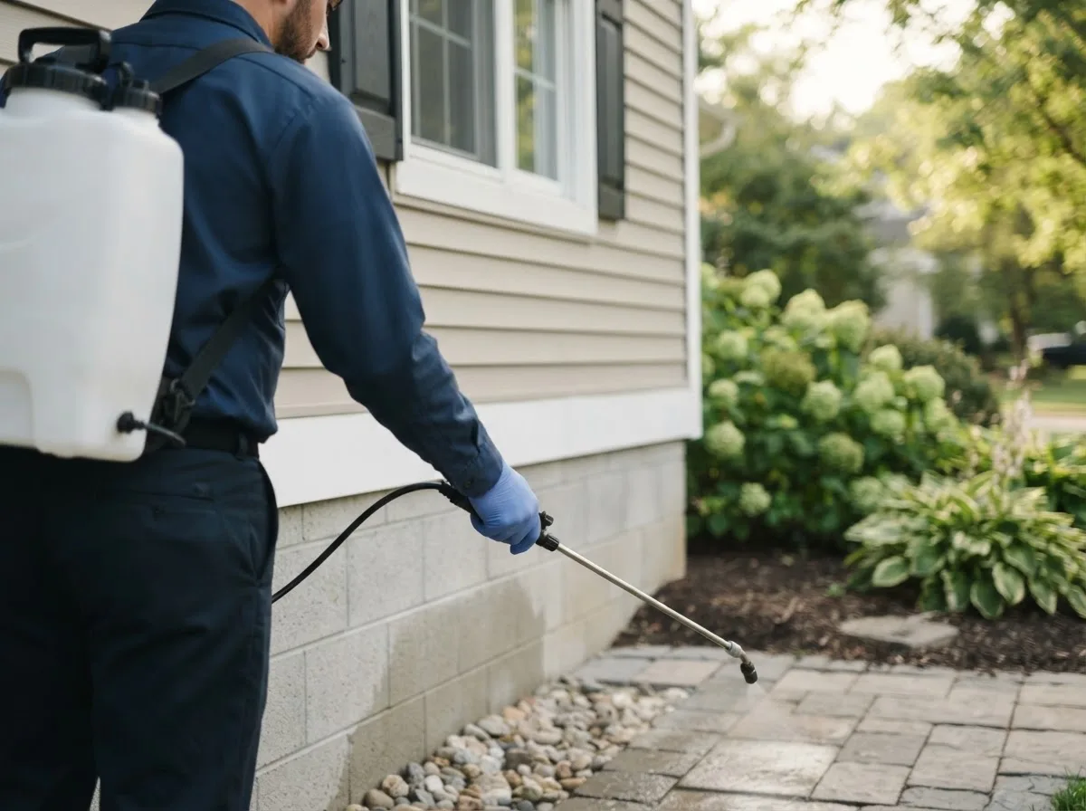 Pest control technician inspecting a home in Pigeon, MI